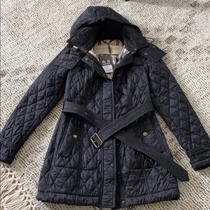 Burberry belted quilted checked jacket